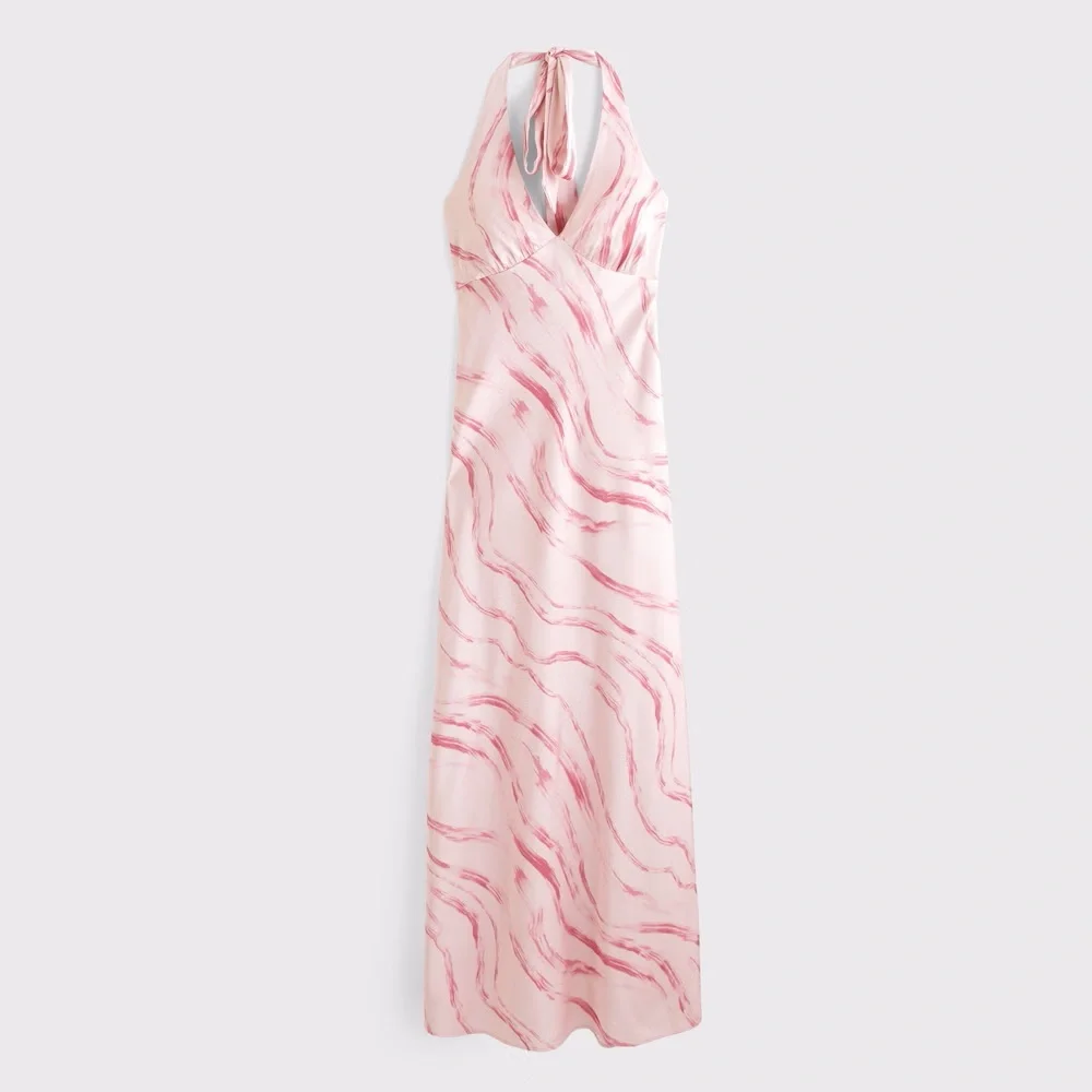 Abercrombie The A&F Pink Julia Slip Halter Maxi Dress Size XXLT NWT